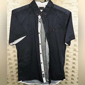 7Diamonds size M Navy patterned casual button down shirt
